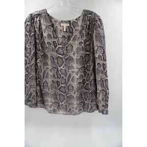 Rebecca Taylor Snake Print Silk V-Neck Blouse Tunic Top Black Gray Python Size 6